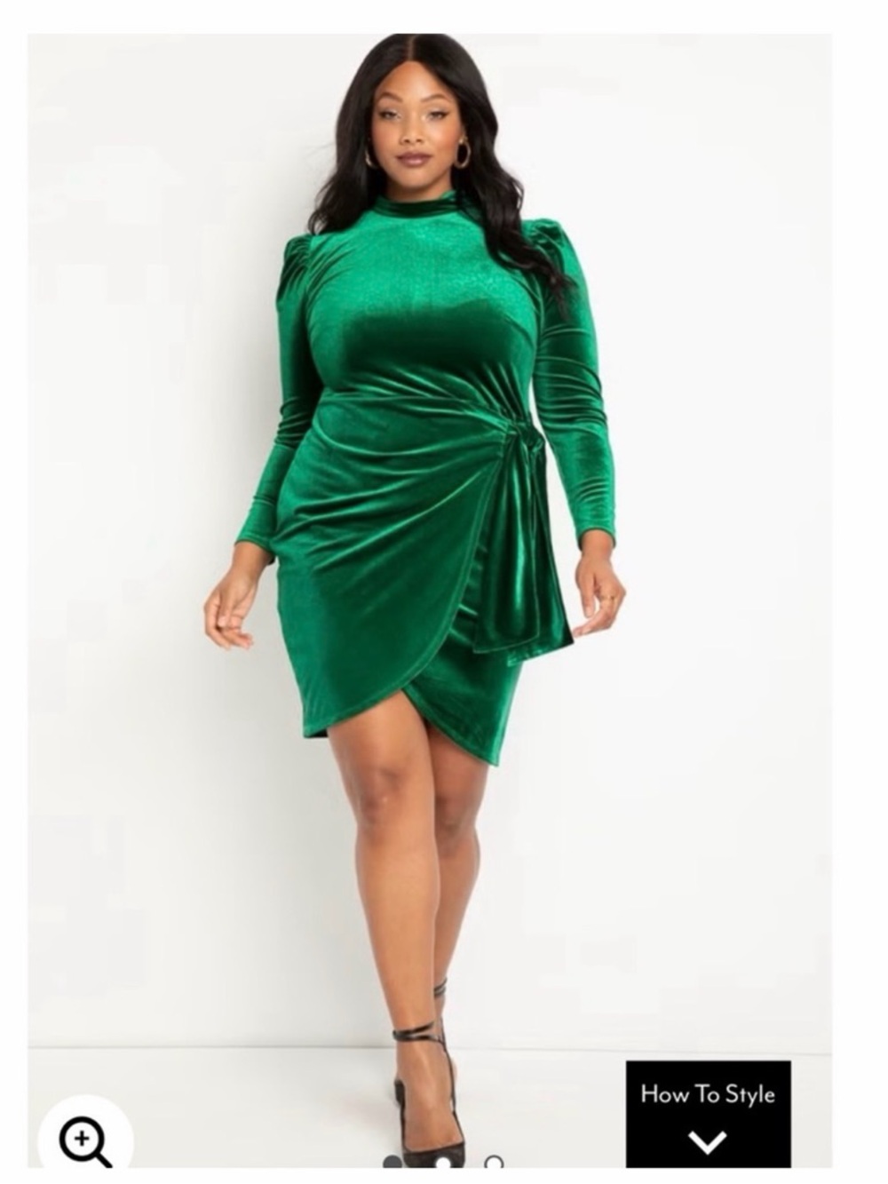 Eloquii Emerald Green Velvet Wrap-Style Long Sleeve Dress